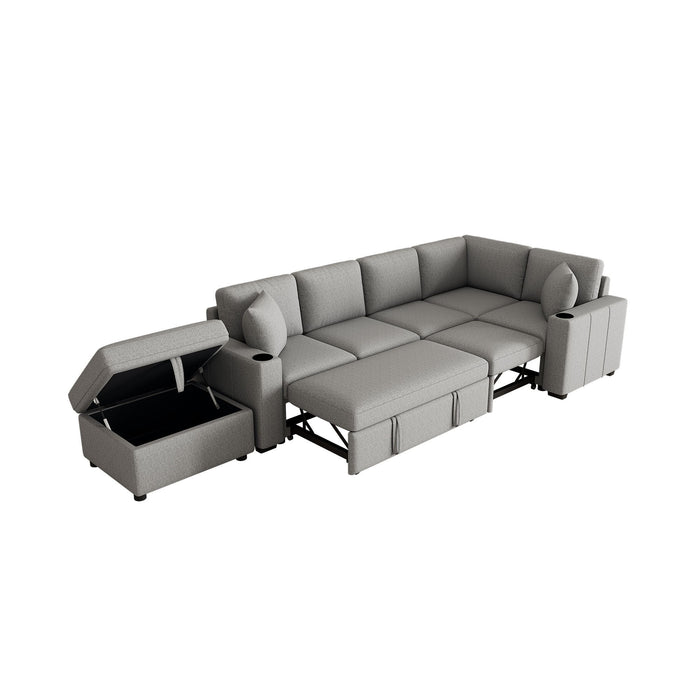Sectional Sofa Convertible Pull-Out Sofa Bed With A Movable Storage Ottoman For Living Room