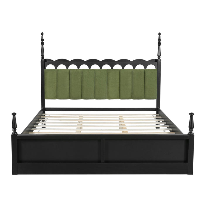Platform Bed Frame With Tufted Upholstered Scallop Headboard