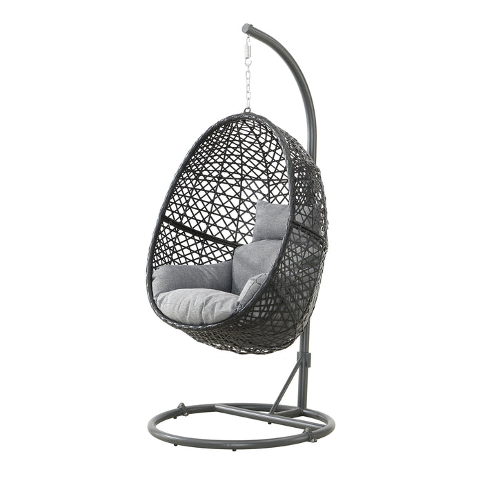 Patio Pe Rattan Swing Chair With Stand For Balcony, Courtyard - Black