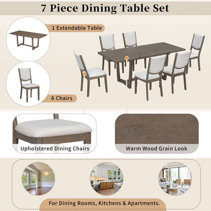 Rectangular Extendable Dining Table Set With 6 Upholstered Chairs
