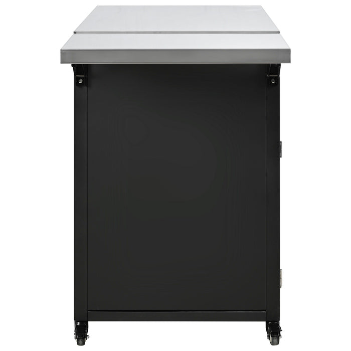 Versatile Outdoor Cabinet With Folding & Expandable Work Surfaces, Ample Storage Space, And Lockable Wheels - Matte Black