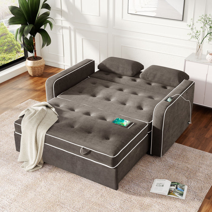Upholstered Sleeper Bed Sofa With Dual USB Charging, Adjustable Backrest