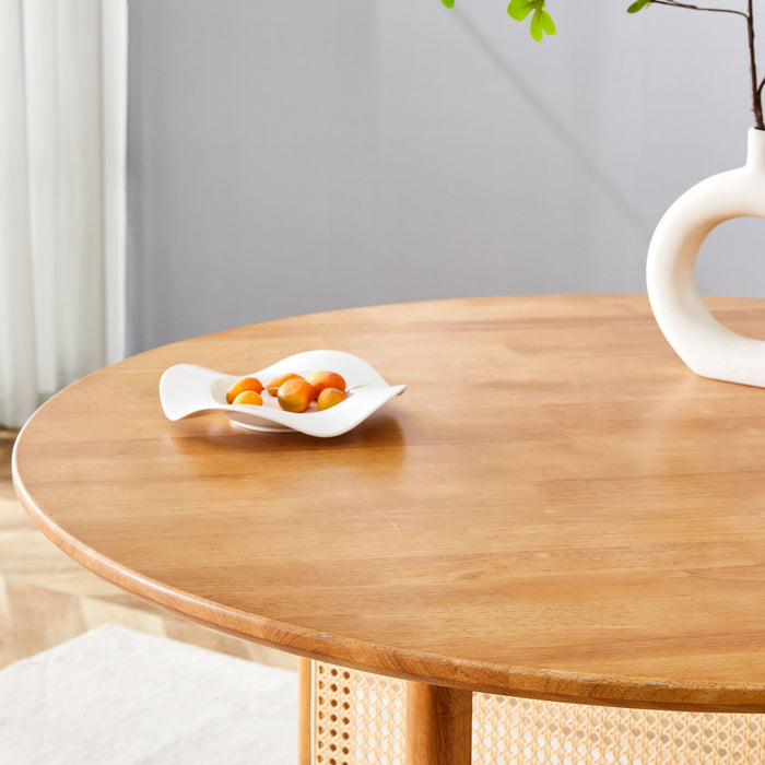 Chinese Countryside Retro Solid Wood Round Table, Simple Modern Imitation Rattan Table - Wood