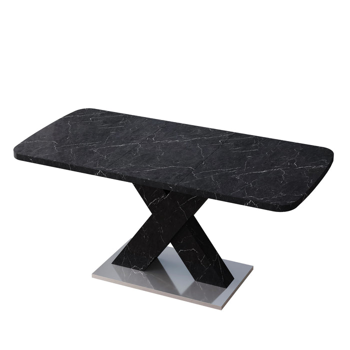 Modern Rectangle Dining Table With Stretchable TopAnd X Shape Legs
