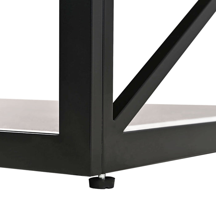 Industrial Style Coffee Table For Bedroom & Living Room With Tempered Glass & Wood Grain - Wood