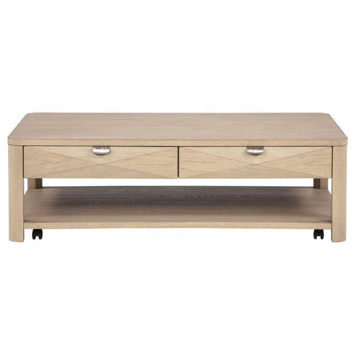 Marcelo Wood Coffee Table with 2 Drawers and Shelf Light Elm