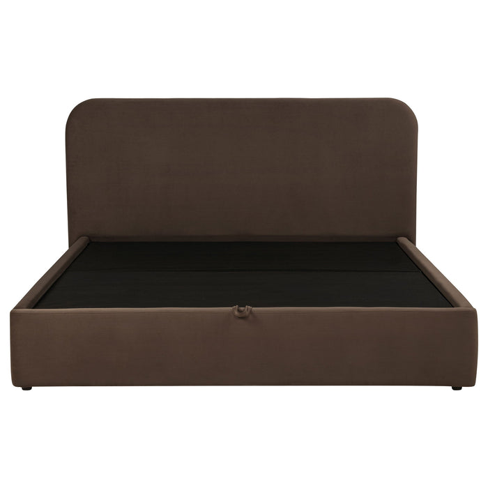 Anders Upholstered Eastern King Storage Lift Platform Bed Chocolate