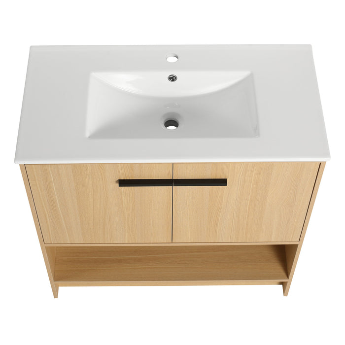 Modern Bathroom Vanity With Ceramic Sink, Freestanding Cabinet, Soft Closing Doors