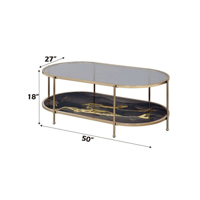 Fiorella - Coffee Table - Black Marble Print & Champagne
