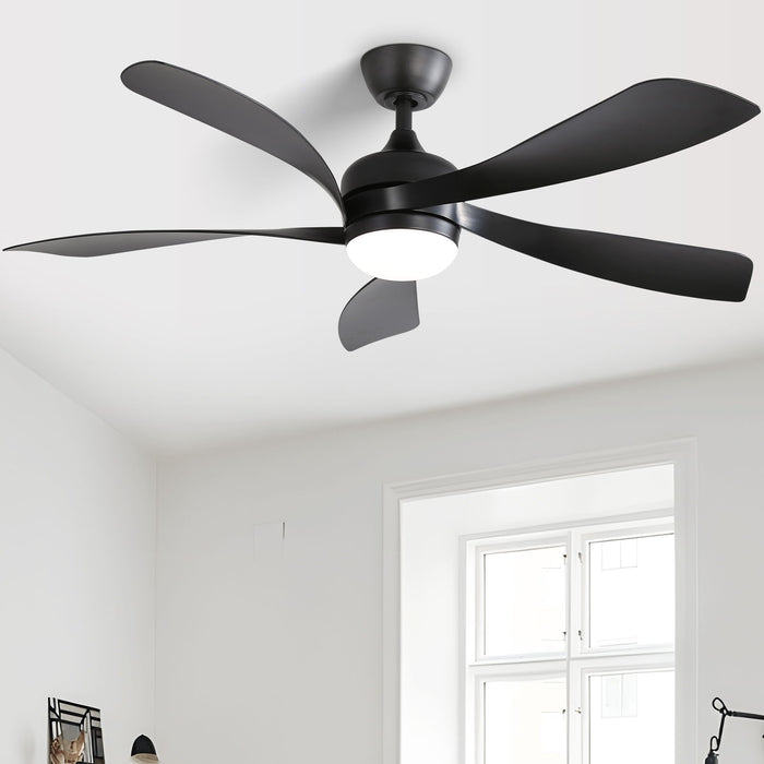 52" Ceiling Fan With 3 Color Dimmable LED Light, 5 Blades, Remote Control, Reversible DC Motor
