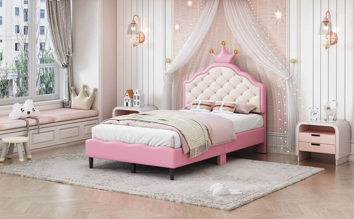 Lovely Crown Fantasy Princess Bed With Tufted Headboard