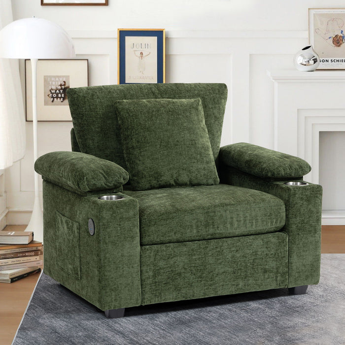 Chenille Fabric Sofa Bed With Cupholders And USB Charging Ports Chair For Living Room