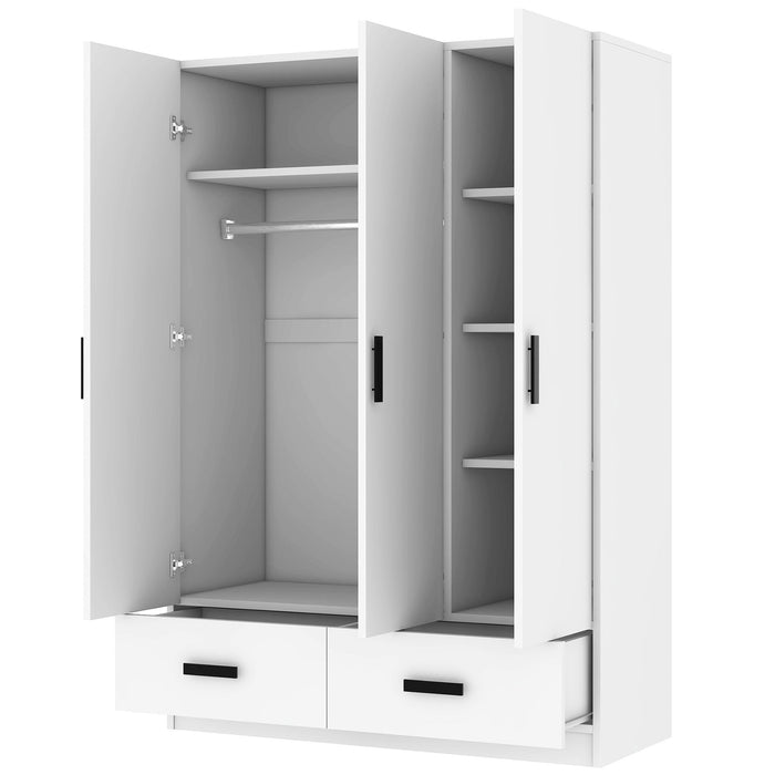 3 Door Wardrobe Closet With Storage Drawers, Shelves And Hanging Rod - White