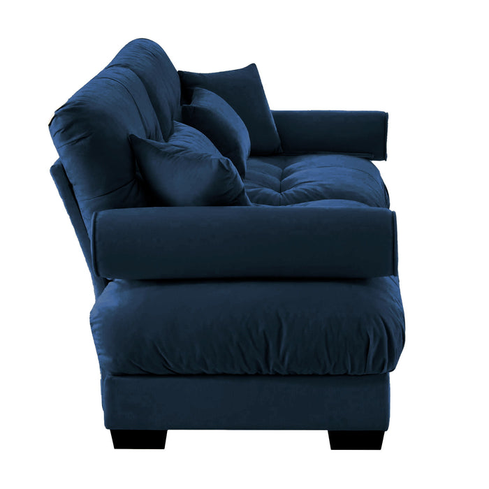 Modern Velvet Sofa With Bolstered Armrests And Pillows