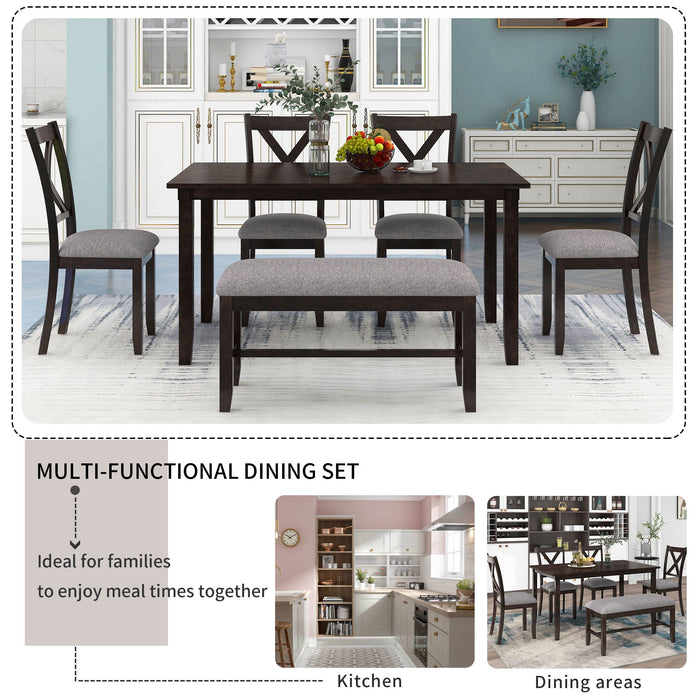 6 Piece Rectangular Dining Table Set With 4 Chairs And Bench