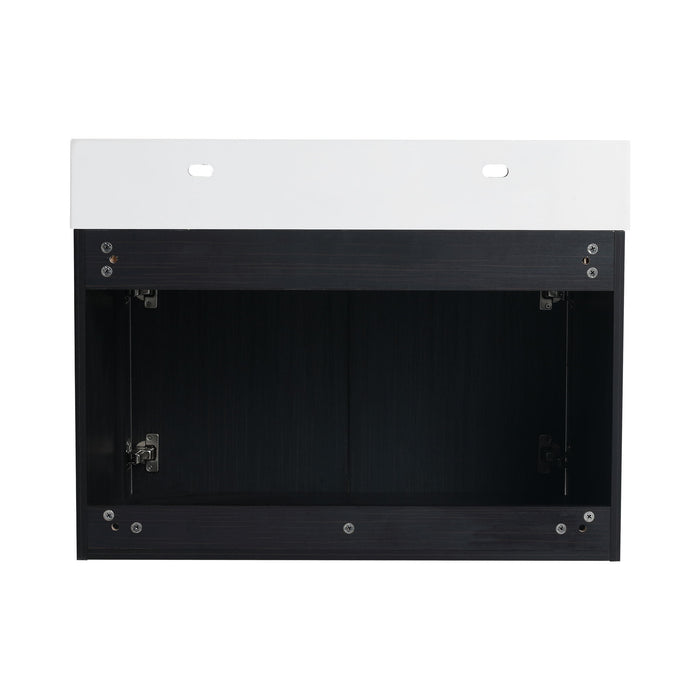 Modern Wall Mounted Bathroom Vanity With Thick Edge Resin Sink And Storage Rack