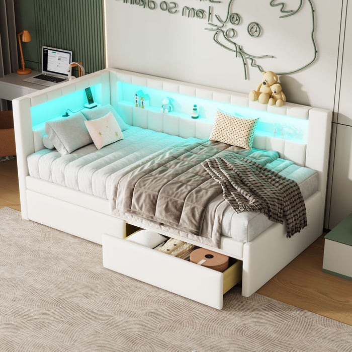 Upholstered Platform Bed With USB Ports And LED Belt