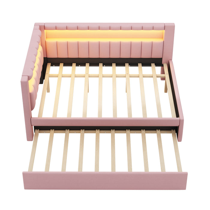 Upholstered Platform Bed With USB Ports And LED Belt