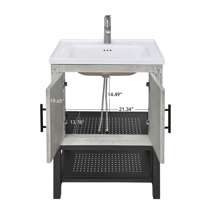 Modern Freestanding Bathroom Vanity With Ceramic Sink, Hot And Cold Faucet, Storage Cabinet & Open Shelf