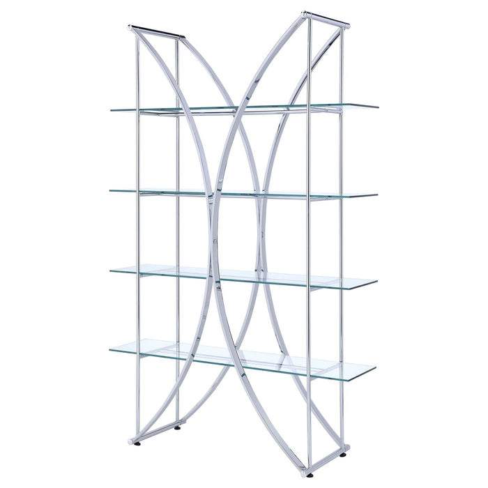 Larson 73-inch 4-shelf Glass Bookshelf Chrome