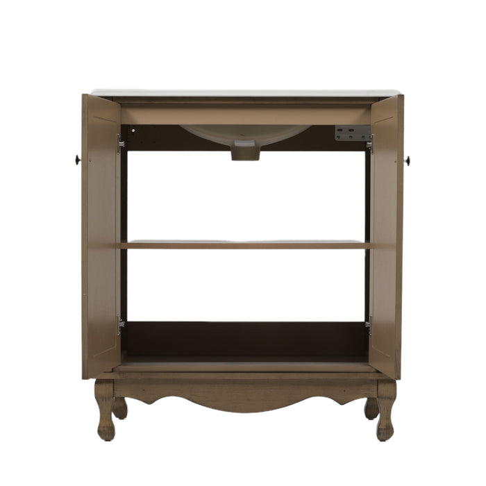 Vintage Bathroom Vanity With Ceramic Sink, Adjustable Shelves