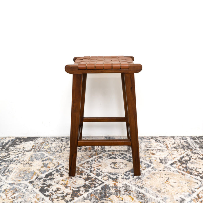 James - Mid-Century Modern Genuine Leather Counter Stool