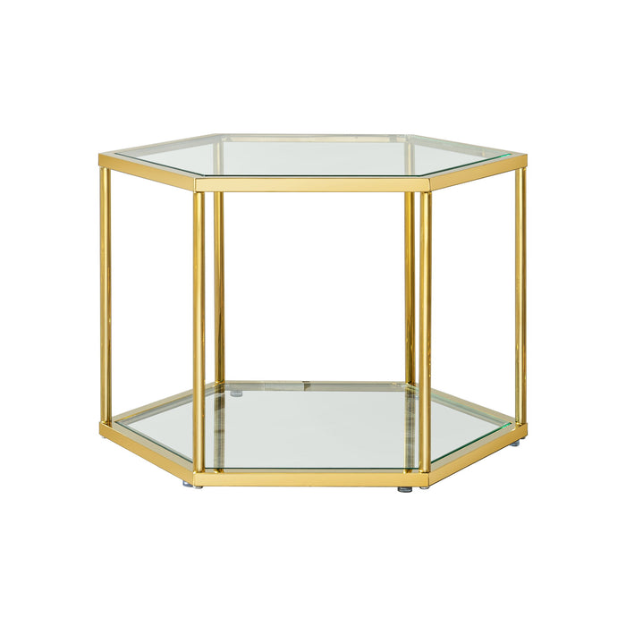 Modern Coffee Table With Double Layer Tempered Glass And Polygonal Design