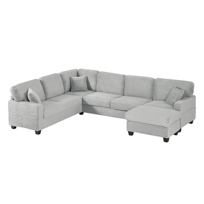 Upholstered U-Shaped Sectional Sofa With Movable Ottoman And Side Storage Pockets
