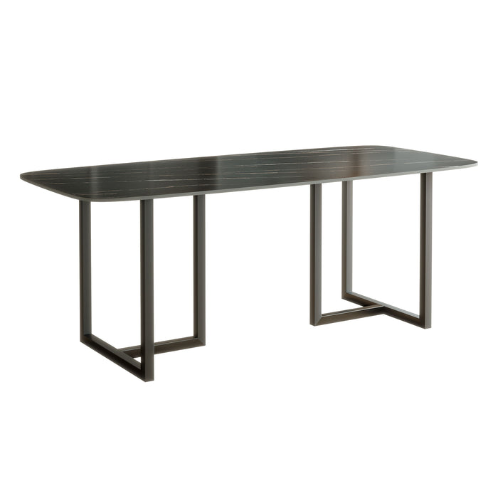 Carbon Steel Dining Table With Lauren Black Gold Stone Surface - Gold / Black