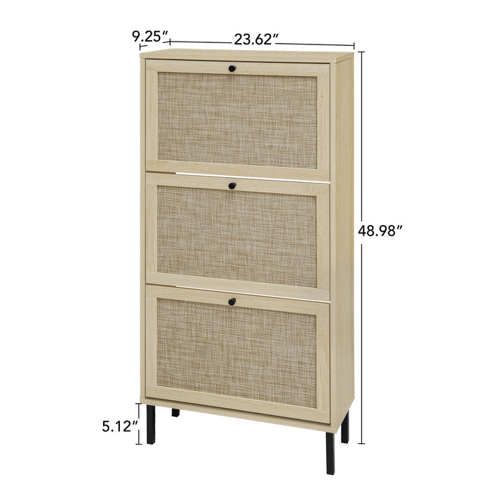 Modern Rattan 3 Door Shoe Rack Cabinet For Entryway