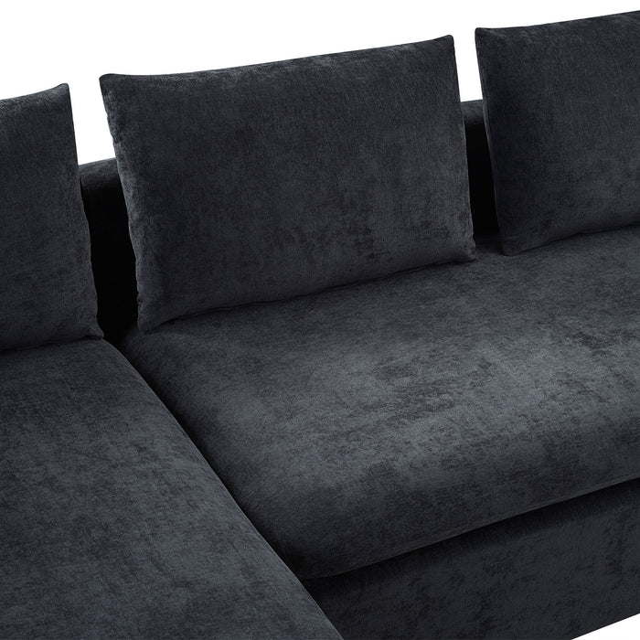 Modern L Shaped Sectional Sofa With Chenille Upholstery And Wooden Storage
