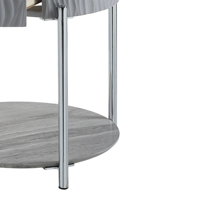 Yukino - End Table - Gray High Gloss & Chrome