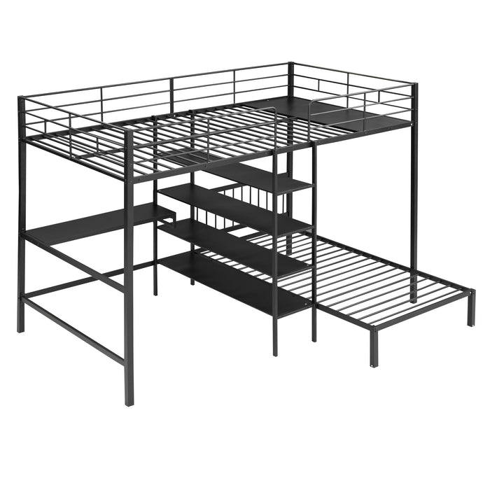 Full Over Twin Bunk Bed With Built In Desk, Shelves And Ladder - Black