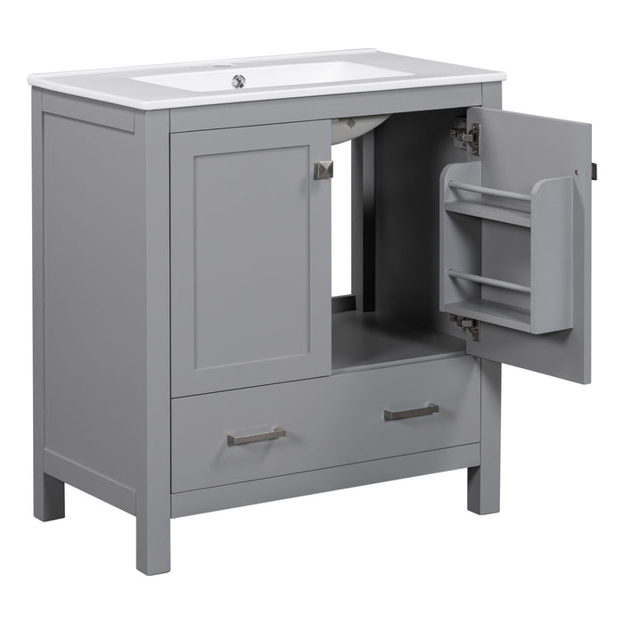 Bathroom Vanity With Single Sink, Combo Cabinet Undermount Sink, Bathroom Storage Cabinet With Two Doors And A Drawer, Soft Closing, Multifunctional Storage, Solid Wood Frame