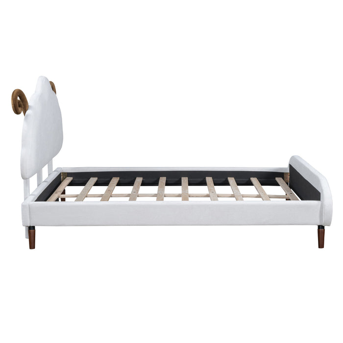 Upholstered Platform Bed With Sheep Shaped Headboard