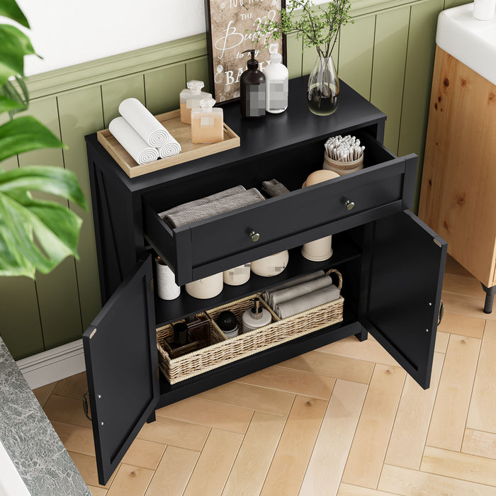 Farmhouse Storage Cabinet With Drawer And Adjustable Shelf