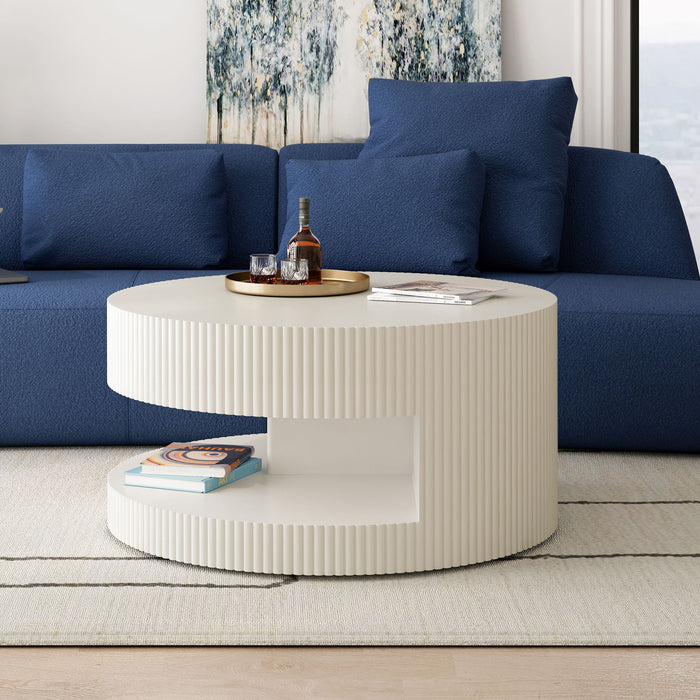 Round Coffee Table With Storage, Vertical Stripe Design
