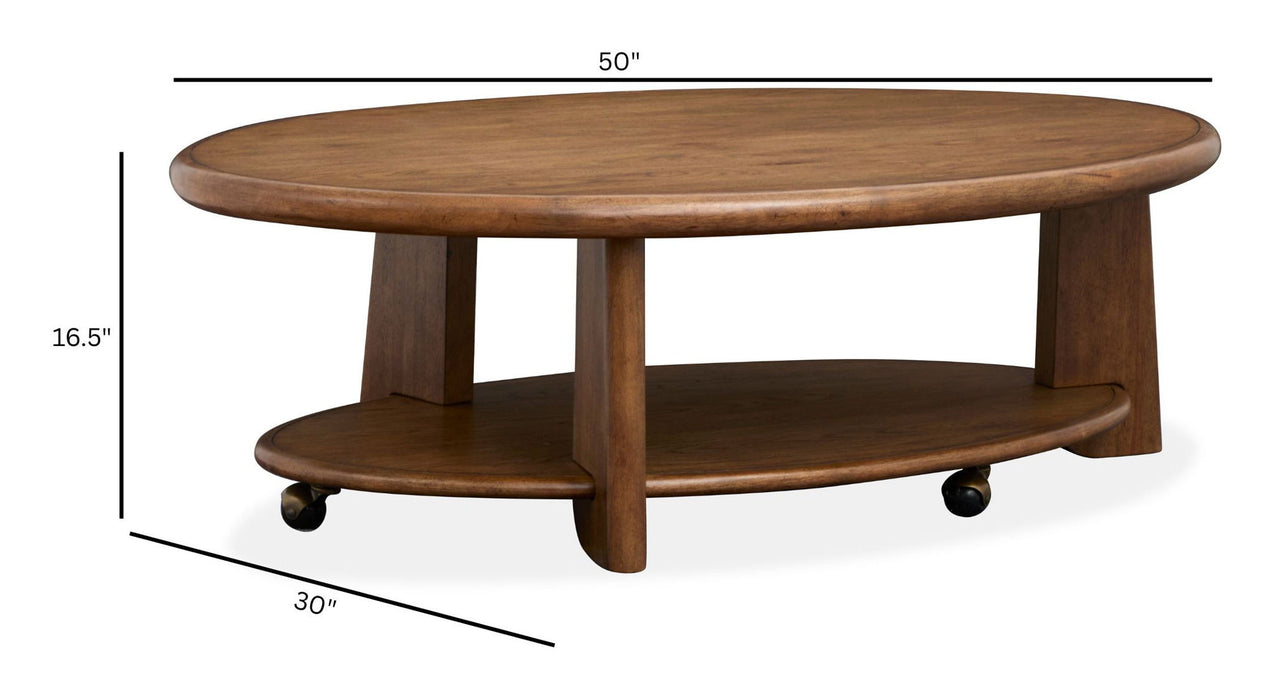 Tanner - Oval Cocktail Table With Casters - Tawny Brown