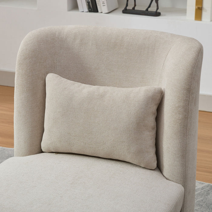 Wide Modern Chenille Cushioned Armless Metal Base 360° Swivel Chair With Pillow