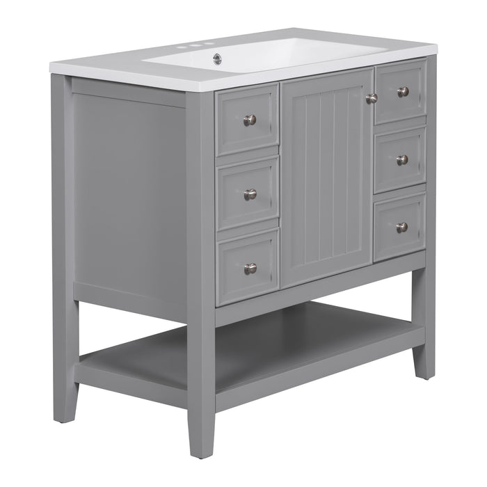 Bathroom Vanity With Sink Combo, One Cabinet And Three Drawers, Solid Wood And MDF Board, Grey