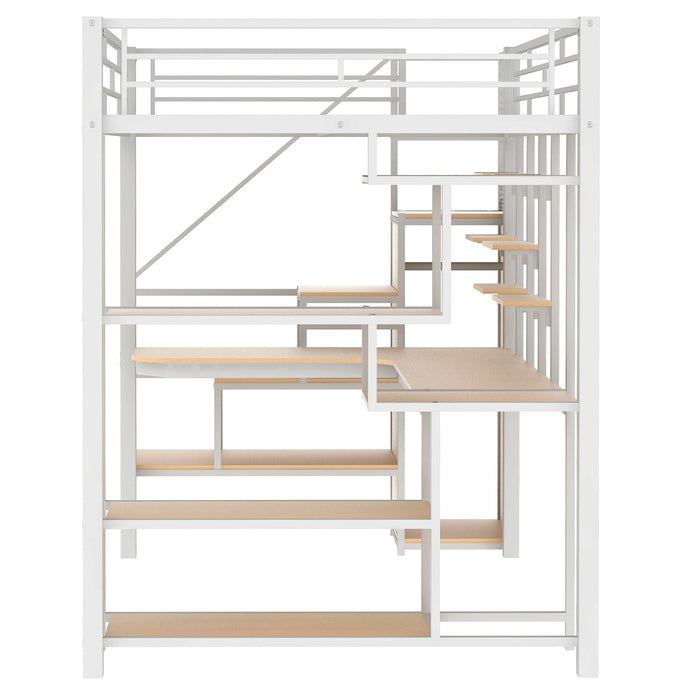 Loft Bed With Storage Staircase And Small Wardrobe, Built - In Desk And Storage Shelves