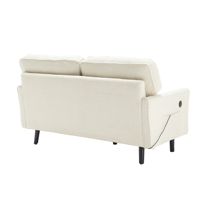 Mid Century Modern Loveseat Sofa With USB Ports, Removable Pillow Cover