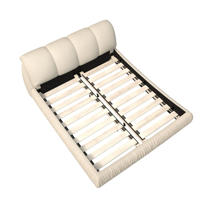 Luxury Upholstered Platform Bed With Oversized Padded Backrest And Solid Wood Frame