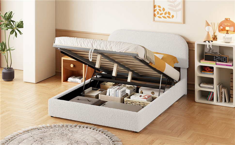 Upholstered Platform Bed With Hydraulic Storage System