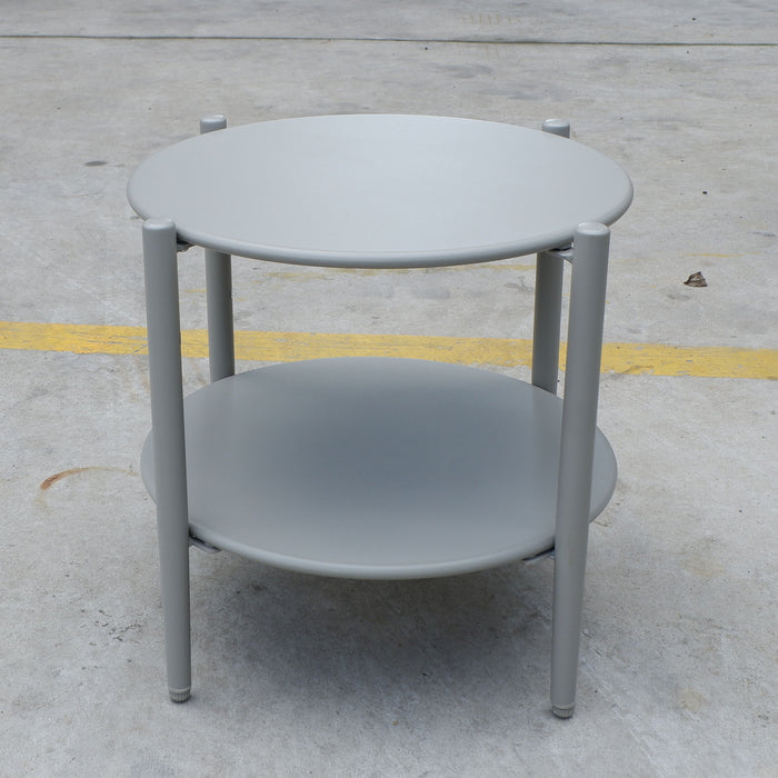 Round Outdoor Coffee Table With Shelf For Garden - Gray