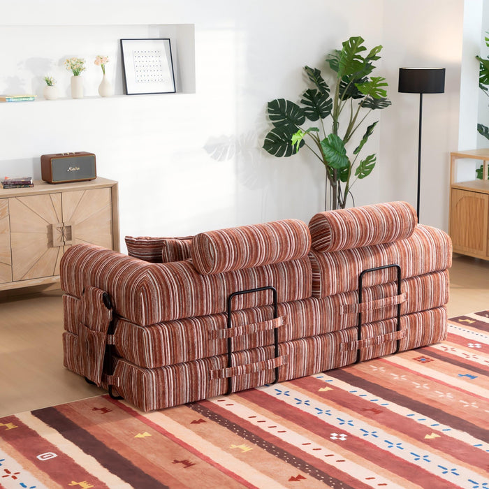 Convertible Sleeper Sofa Bed With High Density Compressed Sponge For Living Room - Red Striped