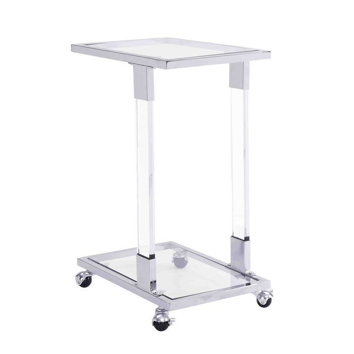 Glass Top C Shape Square Table With Metal Base For Living Room