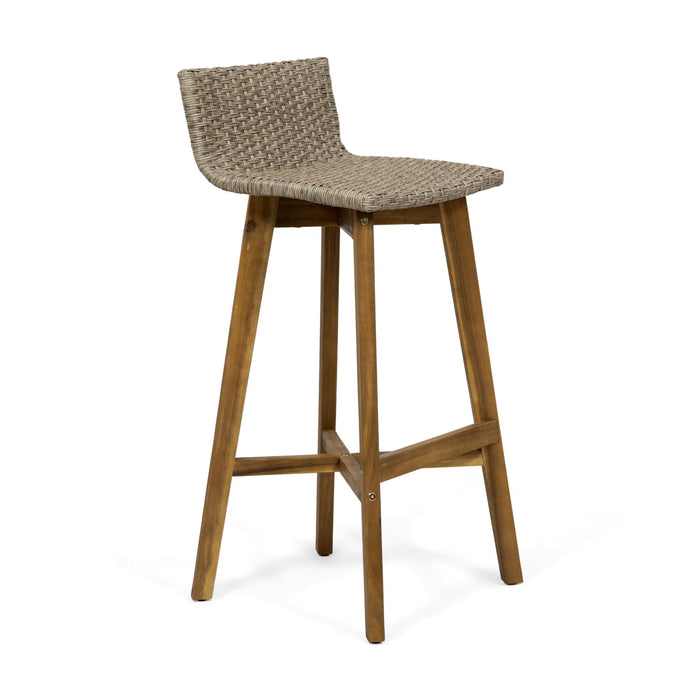 Equinox - Outdoor Barstool With Rattan Wicker Top And X Stretcher Frame (Set of 2)