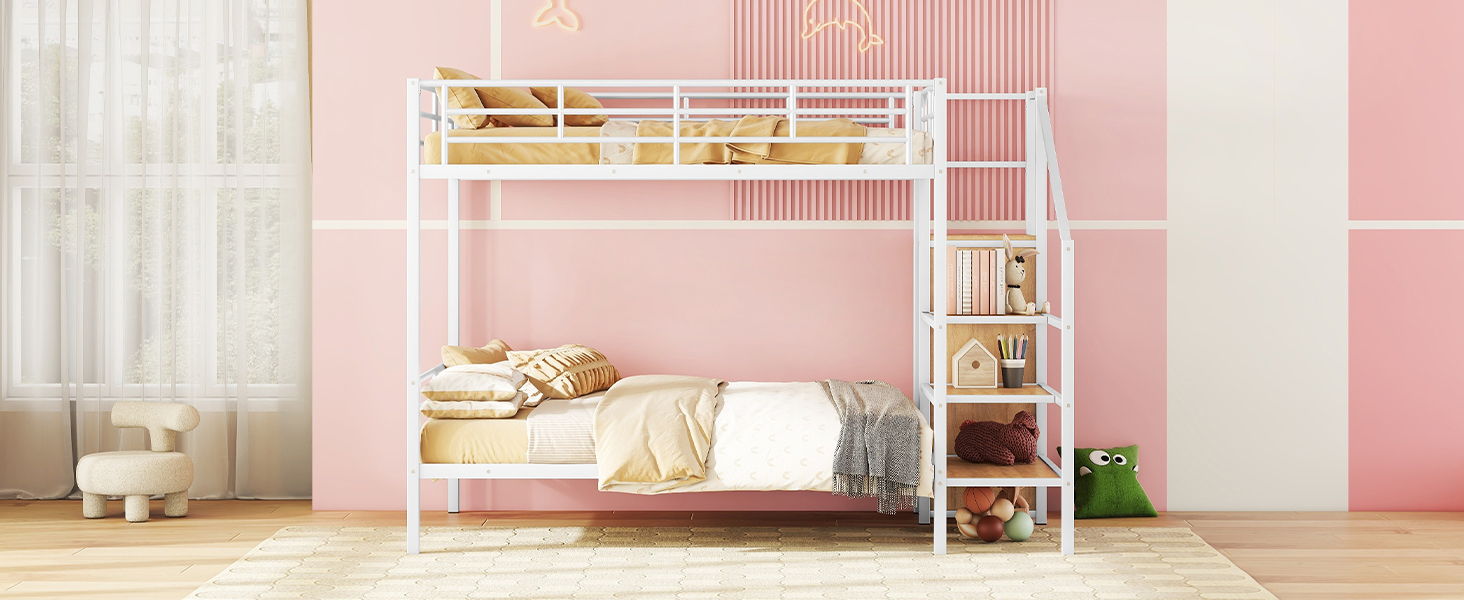 Bunk Bed With Lateral Storage Ladder And Wardrobe