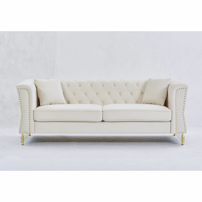 3 Seater / 2 Seater Combination Sofa Tufted Couch With Rolled Arms And Nailhead For Living Room, Bedroom, Office, Apartment, Four Pillows